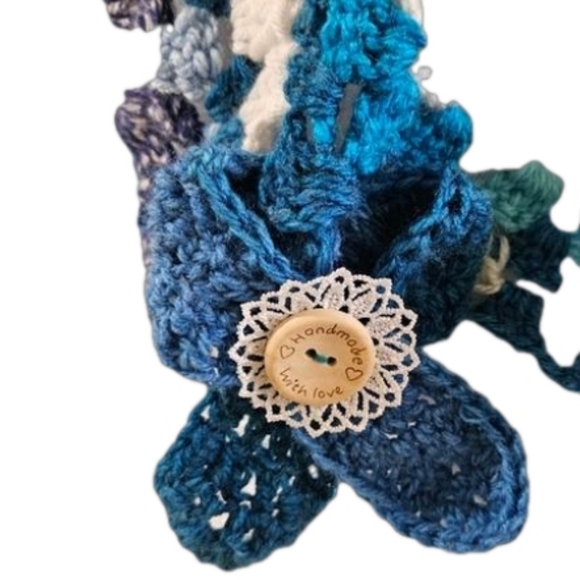 Hand Crafted crochet handmade top eclectic textile wearable art blue upcycled - Picture 15 of 16